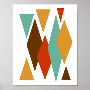 Poster Diamants Triangles Brun Bleu Moderne du Milieu du
