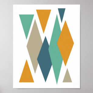 Poster Diamants Turquoise et Orange Rétro Milieu de Siècl