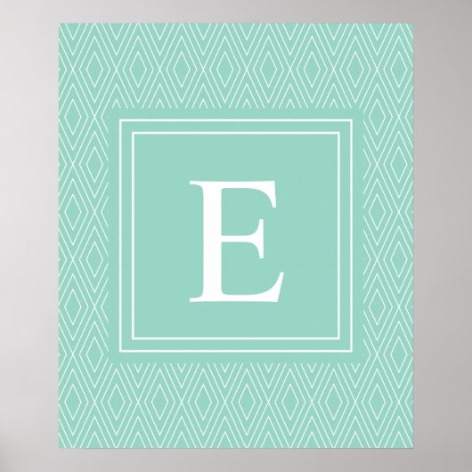 Poster Diamants vintages Blanc Turquoise Turquoise (Devant)