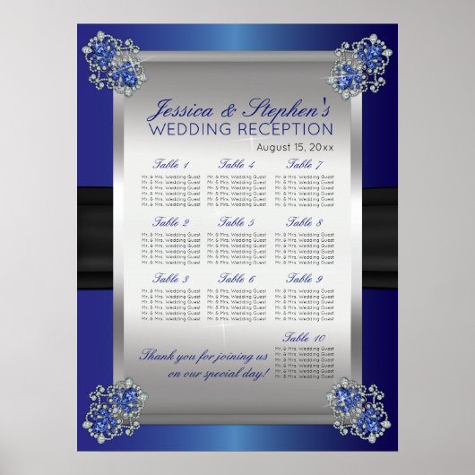 Poster Diamètre élégant Sapphire Mariage de siège graphiq (Devant)