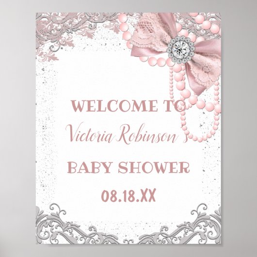 Poster Diamond Pearl Blush rose Girly Elegance Baby showe (Devant)