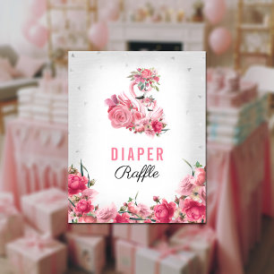 Poster Diaper Raffle Baby Game Flamant rose Argent Baller