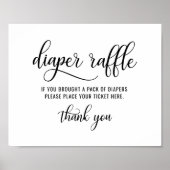 Poster DIAPER RAFFLE Billet SIGNE Baby shower noir blanc (Devant)
