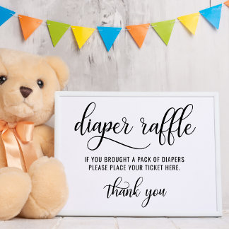 Poster DIAPER RAFFLE Billet SIGNE Baby shower noir blanc