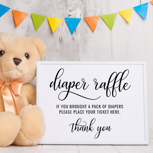 Poster DIAPER RAFFLE Billet SIGNE Baby shower noir blanc