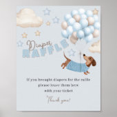 Poster Diaper Raffle Dachshund Blue Baby Shower Game (Devant)