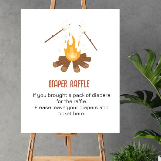 Poster Diaper Raffle Jeu Smore Baby shower de feu de camp