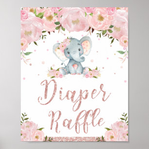 Poster Diaper Raffle Sign Floral Elephant Baby Shower