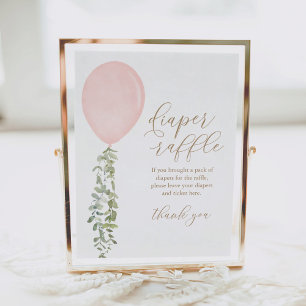 Poster Diaper Raffle Sign Pink Balloon Girl Baby Shower