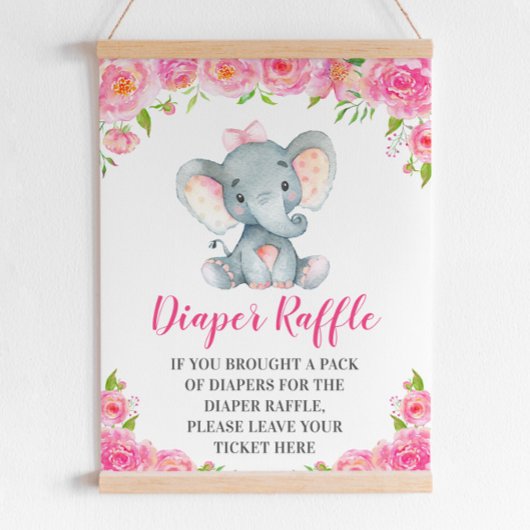 Poster Diaper Raffle Signe Eléphant rose Bébé Fille Douch