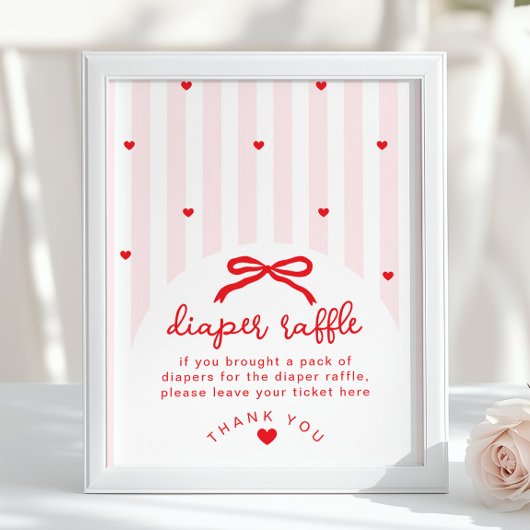 Poster Diaper raffle Sweetheart Baby Shower Red Bow