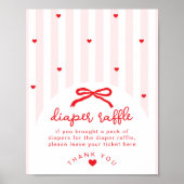 Poster Diaper raffle Sweetheart Baby Shower Red Bow (Devant)