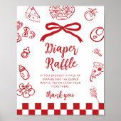 Poster Diaper raffle Whimsical Red Bow Pizza Baby Shower (Devant)