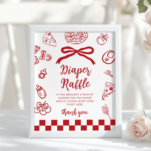 Poster Diaper raffle Whimsical Red Bow Pizza Baby Shower