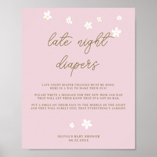 Poster Diapeurs de nuit Baby shower Boho Daisies rose (Devant)