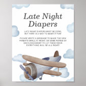 Poster Diapeurs de nuit Baby shower d'avion bleu (Devant)