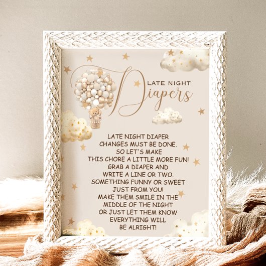 Poster Diapeurs de nuit Bear Balloon Thème Jeu Signe