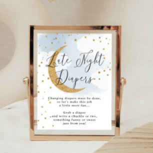 Poster Diapeurs de nuit Bleu Lune d'or Baby shower Jeu