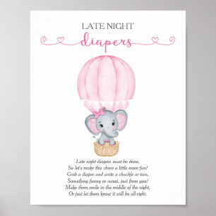 Poster Diapeurs de nuit Pink Elephant Baby shower Jeu