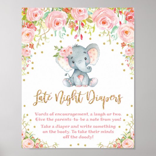 Poster Diapeurs de nuit signe Baby shower d'éléphant rose (Devant)