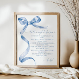 Poster Diapeurs nocturnes Baby shower Bleu Bow