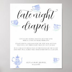 Poster Diapeurs nocturnes Baby Tea Chine bleu blanc dente