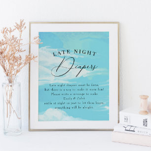 Poster Diapeurs nocturnes Ciel Nuages Baby shower bleu