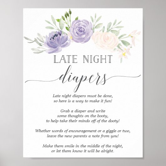 Poster Diapeurs nocturnes Pastel Purple Baby shower (Devant)