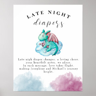 Poster Diapositives de nuit pour Baby shower de dragon Tu