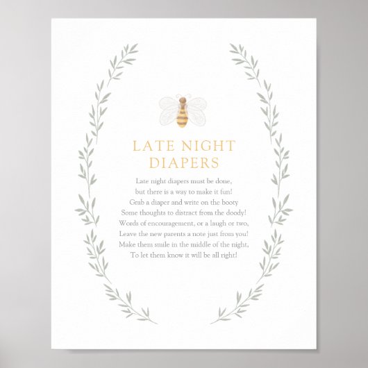 Poster Diapositives de nuit signe Baby shower d'abeilles (Devant)