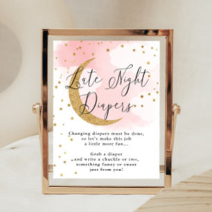 Poster Diapositives nocturnes Pink Gold Moon Baby shower