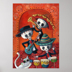 Poster Diaz de Los Muertos Skeleton Mariachi Trio