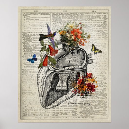 Poster Dictionnaire d'anatomie Art Coeur et fleurs (Devant)