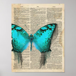 Poster Dictionnaire français vintage avec papillon bleu