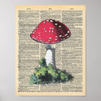 Dictionnaire vintage Art Rouge Champignons Fairy H