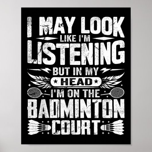 Poster Dicton Rétro Badminton - Je peux sembler écouter (Devant)