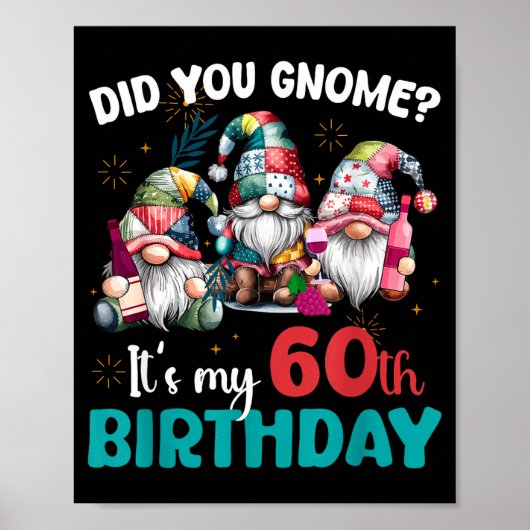 Poster Did You Gnome Its My 60th Birthday 60 Year Old Gno (Devant)