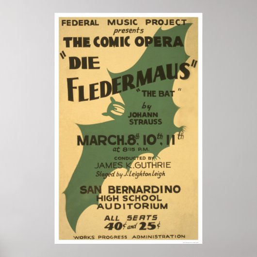 Poster Die Fledermaus Strauss 1938 WPA (Devant)