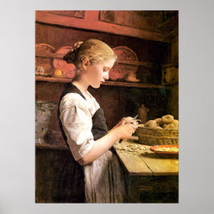 Poster Die kleine Kartoffelschälerin Girl Peeling Potatos