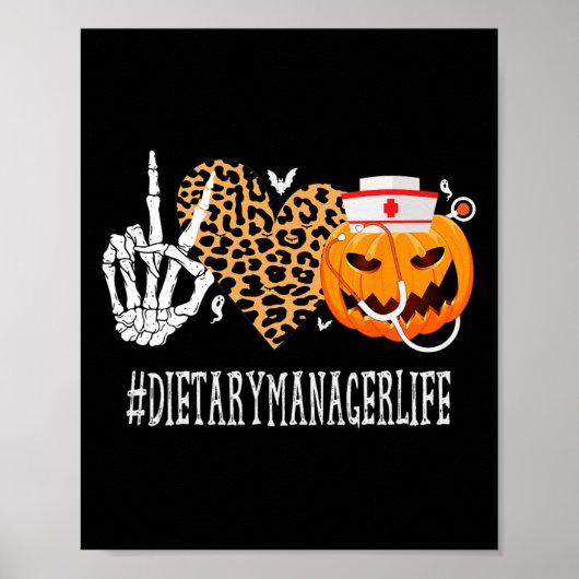 Poster Dietary Manager Peace Love Citrouille Funny Hallow (Devant)