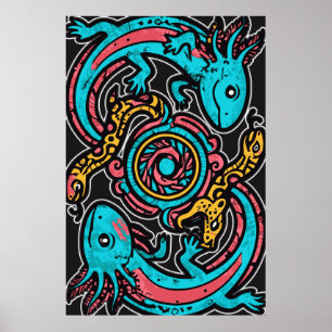 Poster Dieu aztèque Xolotl combattant l'art tribal de la