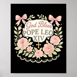 Poster Dieu Béni Pape Leo Xiv Retro Floral Catholics