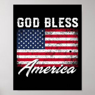 Poster Dieu bénisse l'Amérique Drapeau États-Unis 4 juill