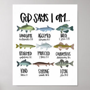 Poster Dieu dit que je suis pêcheur chrétien religieux Bi
