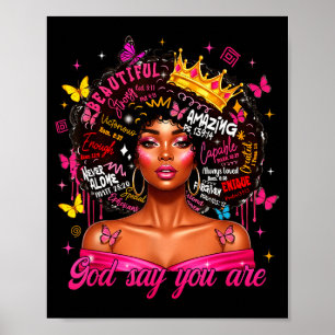 Poster Dieu dit que vous êtes une reine afro melanine chr