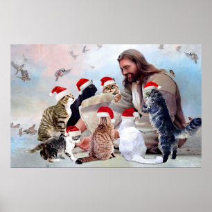 Poster Dieu Entouré De Chat Angels Noël