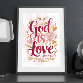 Poster Dieu est amour rose et or Christian Wall Art