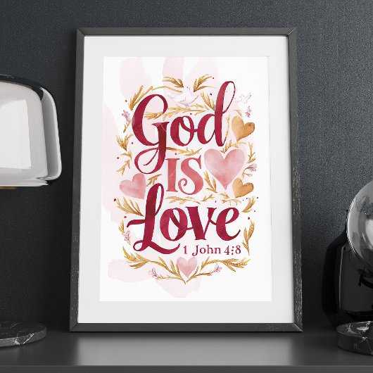Poster Dieu est amour rose et or Christian Wall Art