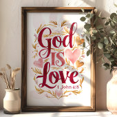 Poster Dieu est amour rose et or Christian Wall Art