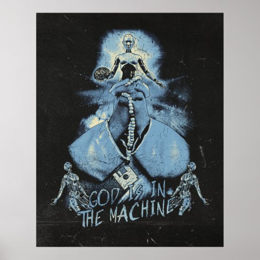 Poster Dieu est dans la machine - Techno-Dystopian Design (Devant)